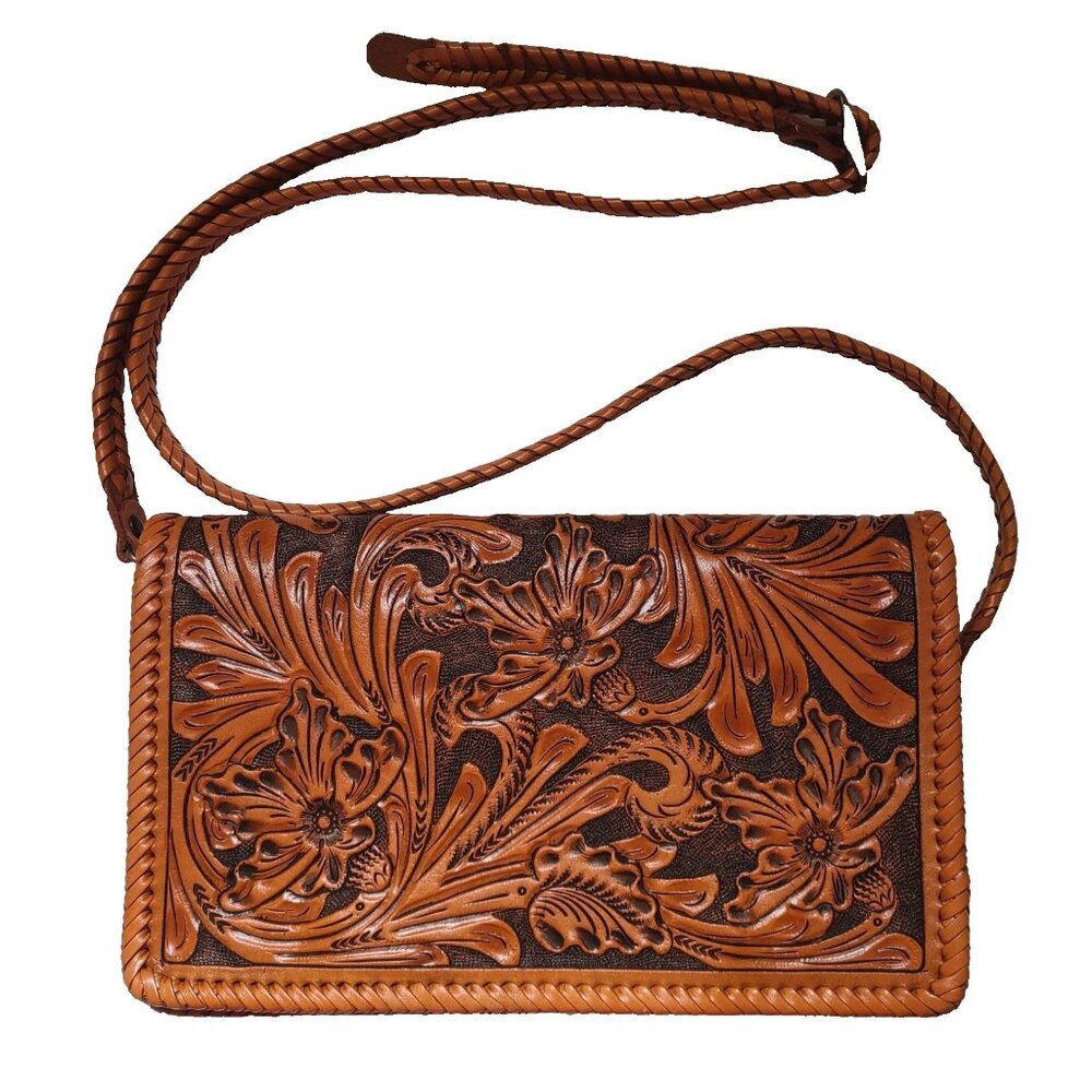 David Luna Origenes Tooled Leather Crossbody Bag Purse Clutch Handmade Mexico